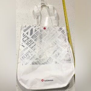 lululemon athletica White and Gray Printed Logo Reusable Tote Bag with snap